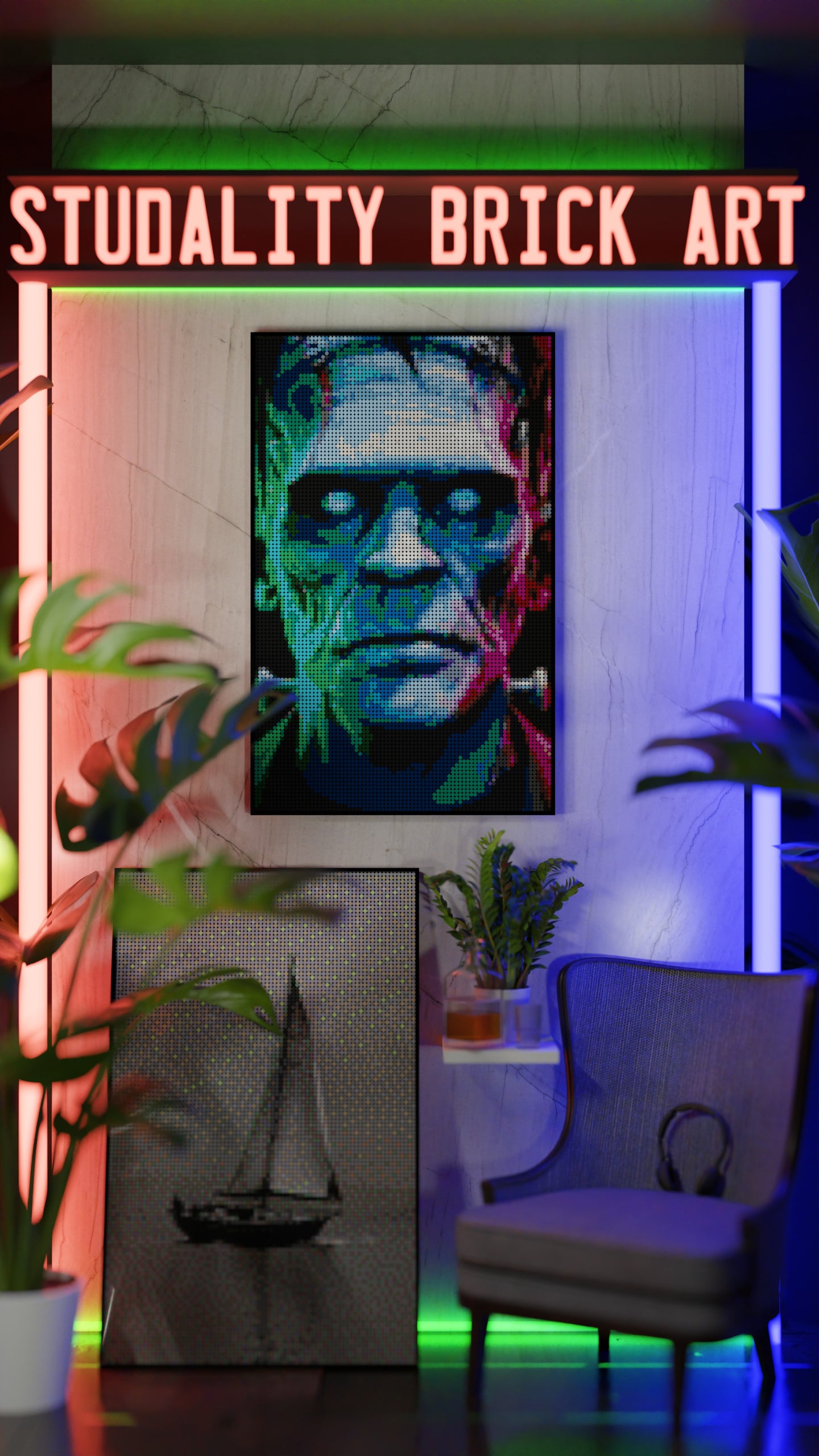 The Creation LEGO® Style mosaic wall art made from colorful plastic bricks